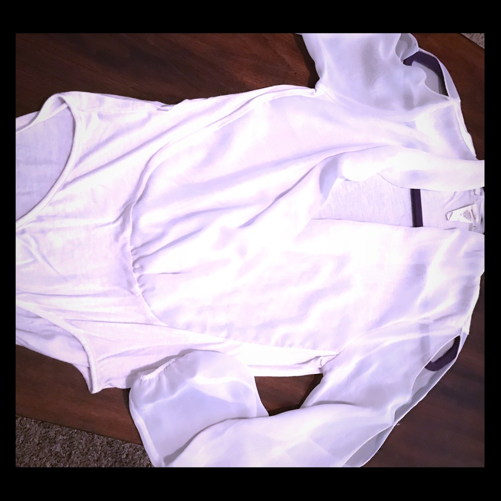 White bodysuit with sheer sleeves